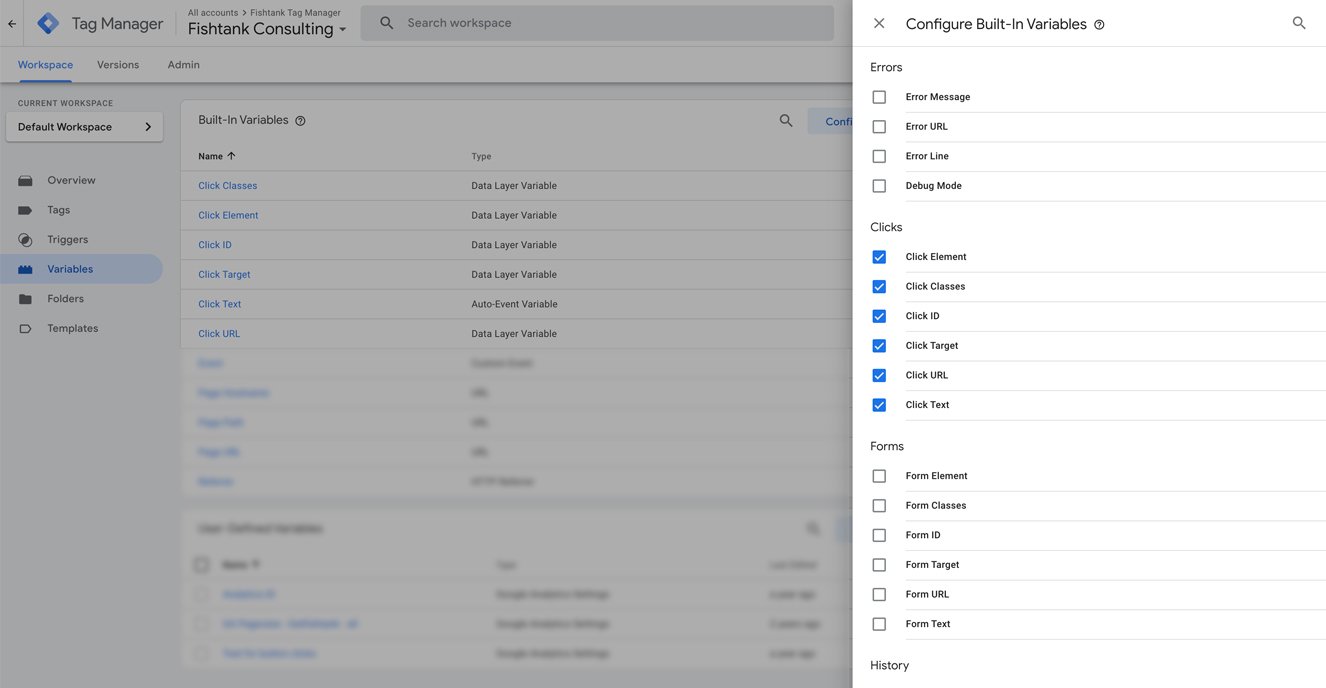 Click variables in Google Tag Manager