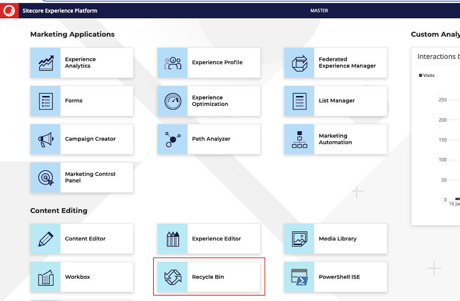 Recycle bin location on Sitecore dashboard