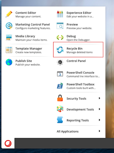 Access the Sitecore recycle bin via the desktop view