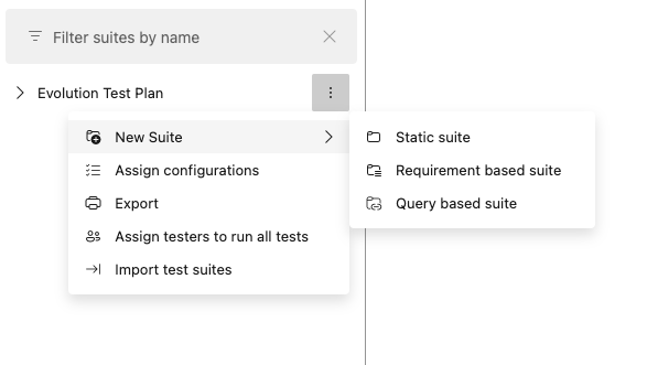 Menu for a new test cases in Azure DevOps