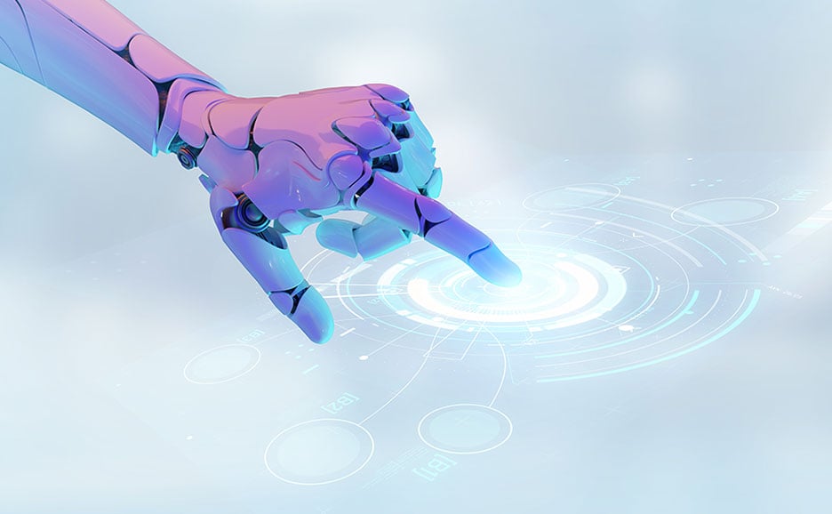 インターフェースに触れているロボットの指先