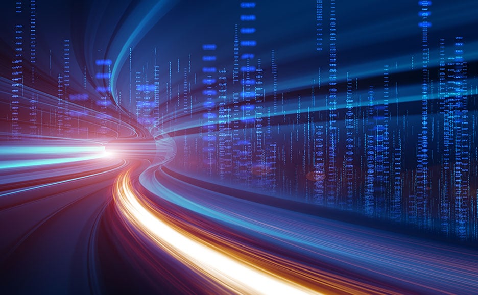 Abstract illustration of digital data moving at high speed