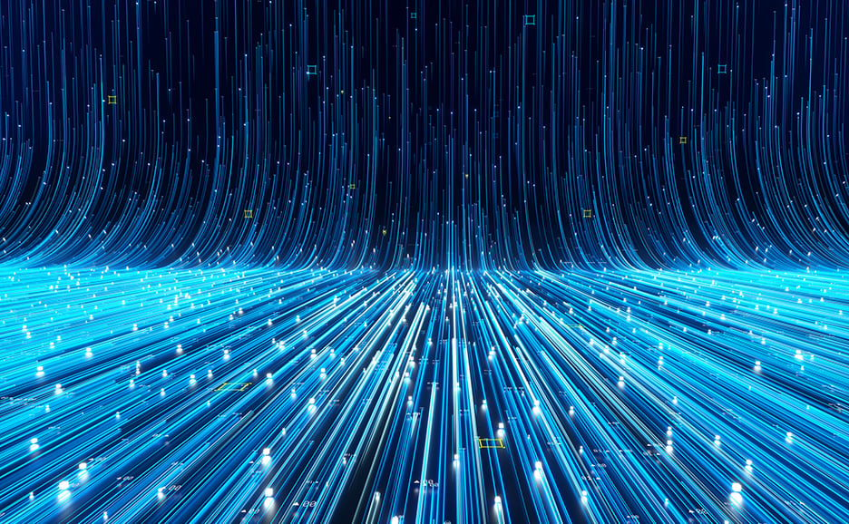 Blue lines rising above a black background