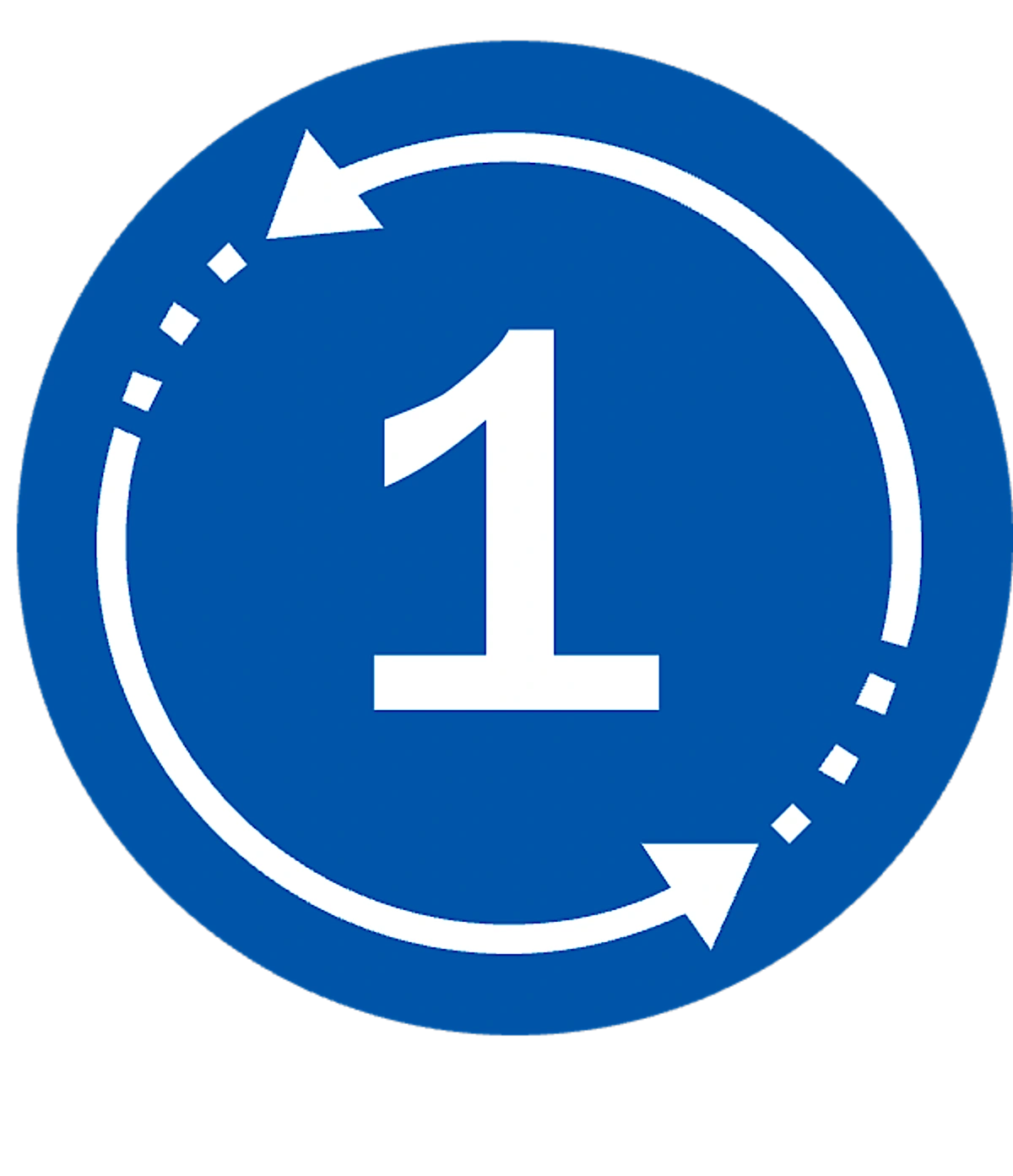 Blue circular icon with the number 1 in the center and two white arrows forming a loop