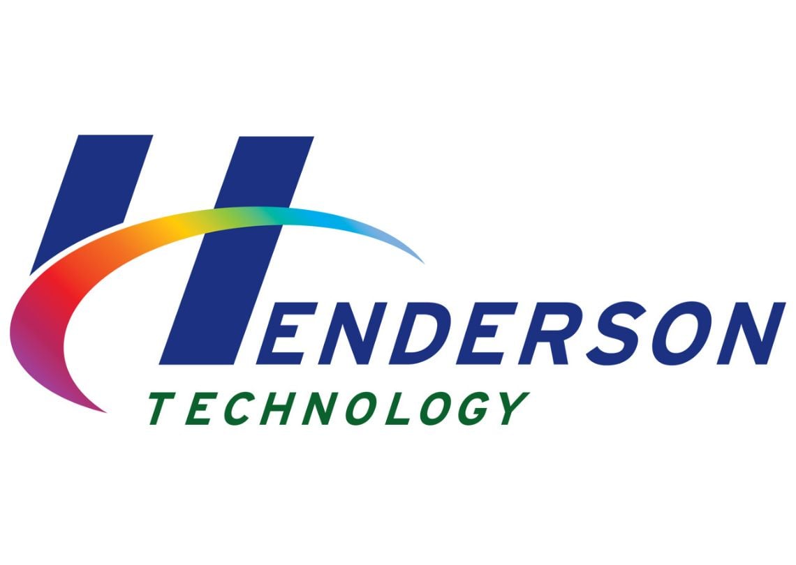 Logotipo da Henderson Technology, representando inovação e qualidade na área de tecnologia. Design moderno e cores vibrantes enfatizam a marca.