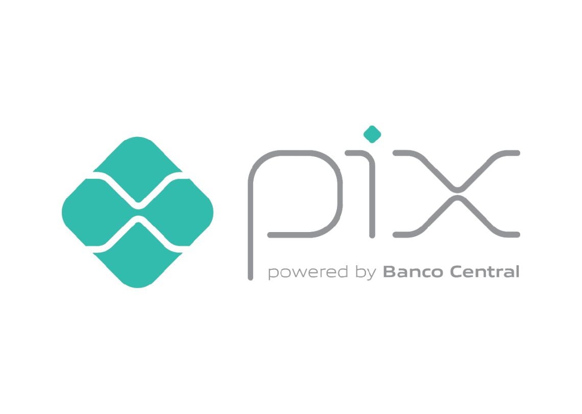 Logotipo do sistema de pagamentos Pix, desenvolvido pelo Banco Central, que permite transferências instantâneas e seguras entre contas.