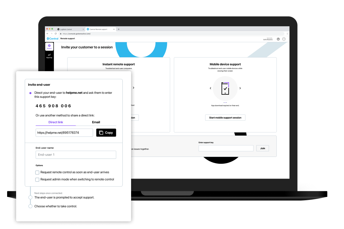Capture d'écran du module d'assistance à distance