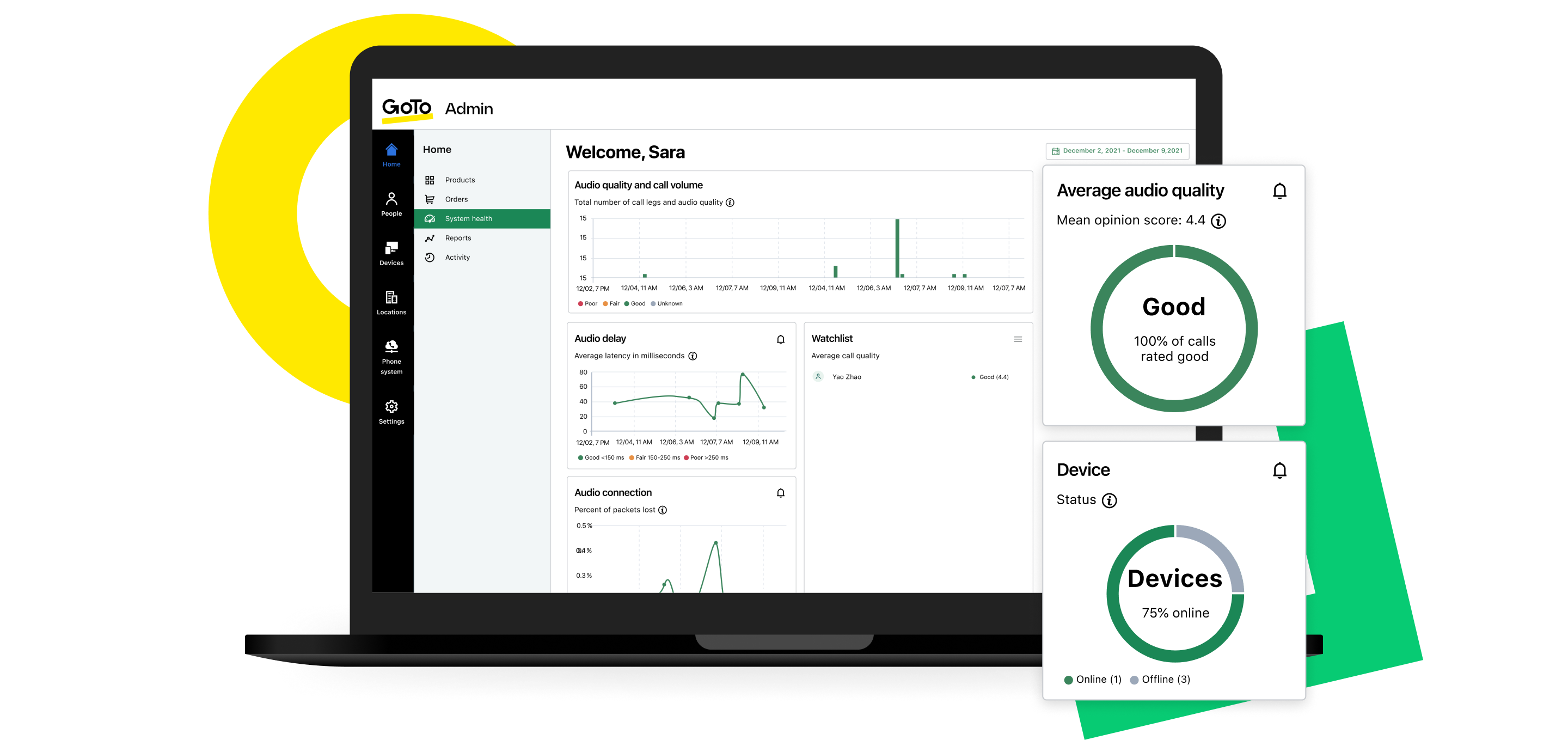 Admin dashboard on a laptop showing centralized management of users, settings, and communication tools