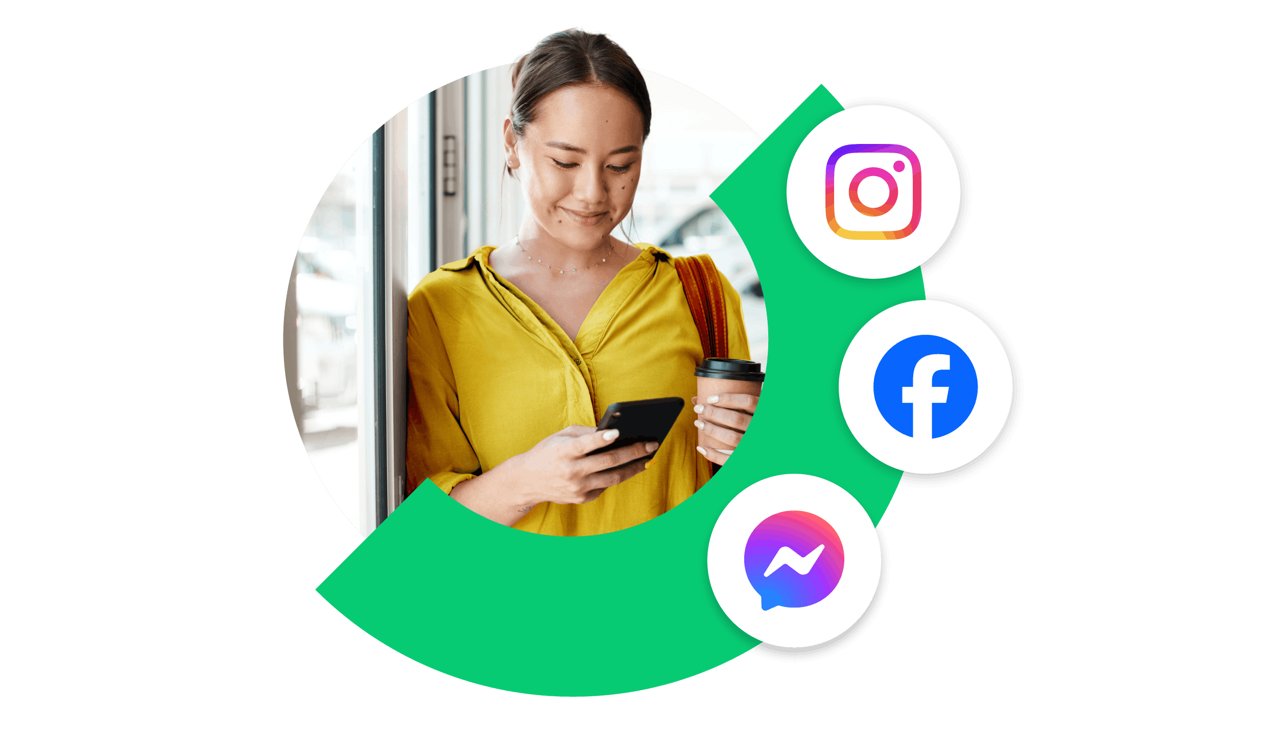 User using their mobile device to submit their inquiries to the person in charge behind the GoTo Connect Customer Engagement via platforms like Instagram and Facebook