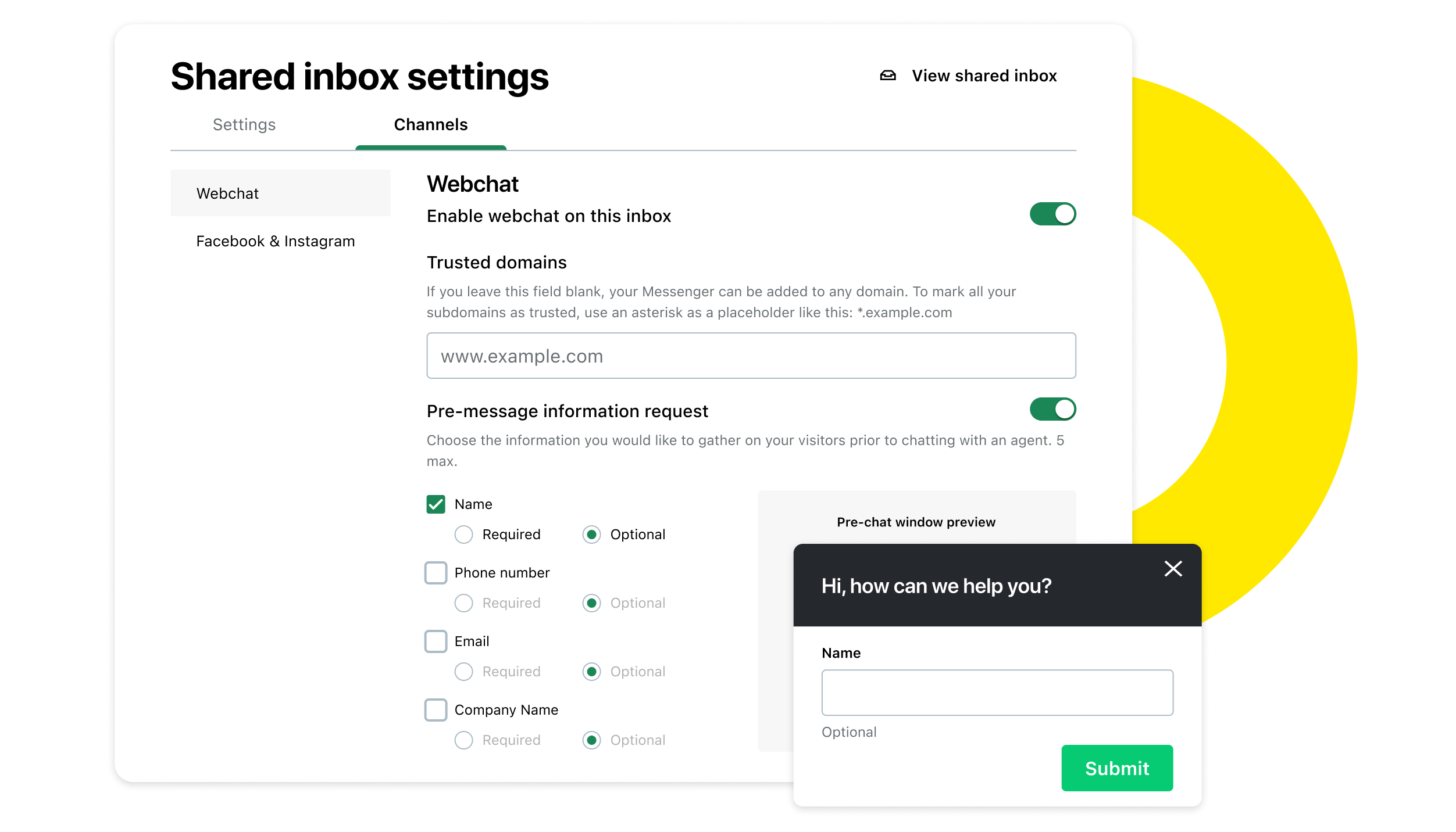 Screen showing personalized webchat settings with GoTo Connect Customer Engagement