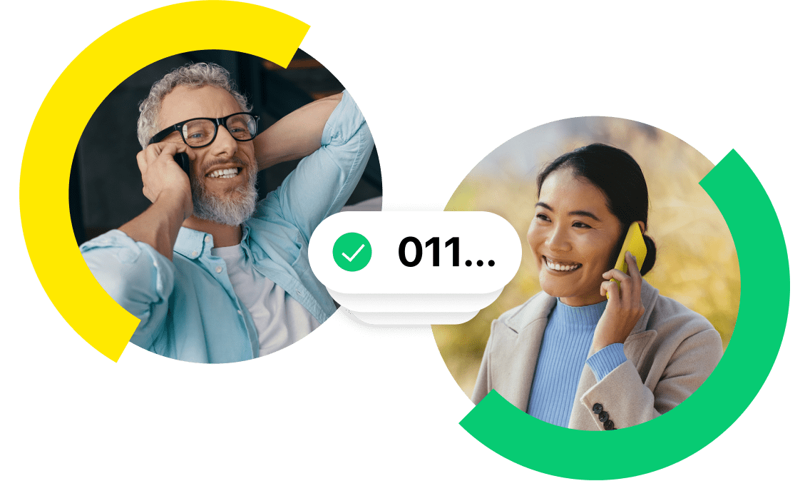 Image of a phone call between a US mobile phone and international number, using 011 to dial outside of the US.