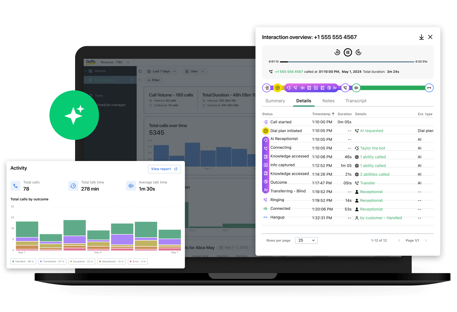 UI showing AI call features. 