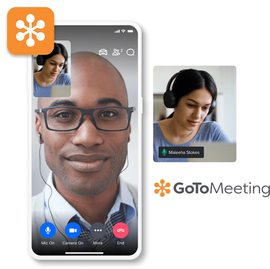 Deux personnes utilisant le logiciel de réunion GoToMeeting sur des appareils mobiles.