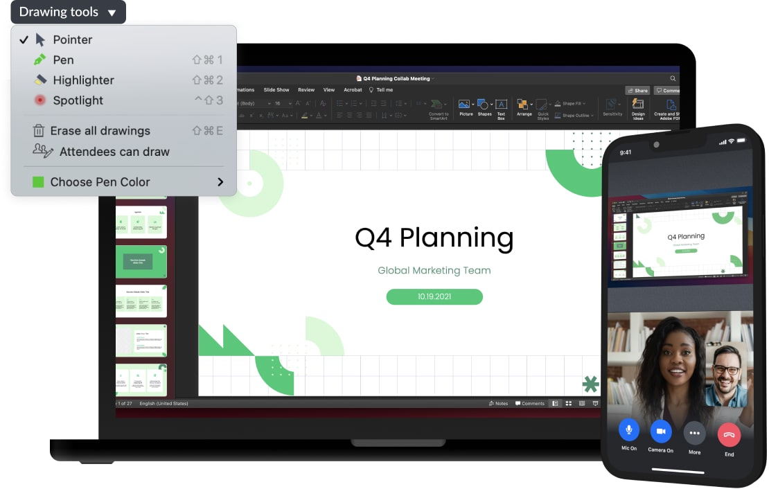 Screenshot showing drawing tools for Go To Meeting presentation.