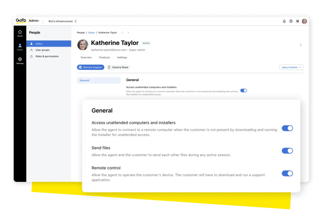 GoTo Admin product management console.