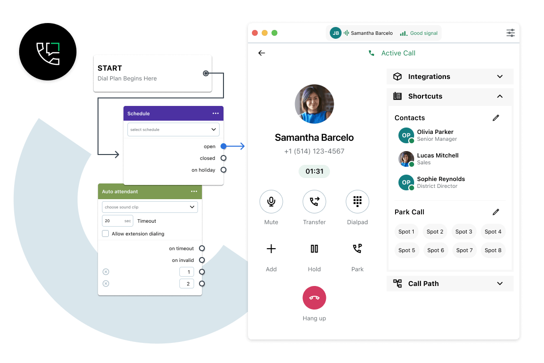 Screenshot of GoTo Connect VoIP phone plan flow simplifying communication between educators, parents, and students through multiple channels.