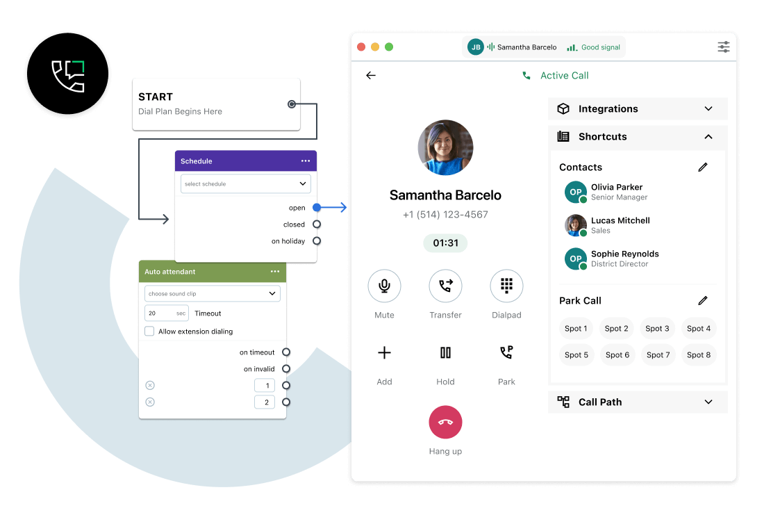 Capture d'écran du flux de plans téléphoniques VoIP GoTo Connect simplifiant la communication entre les éducateurs, les parents et les élèves par le biais de multiples canaux.