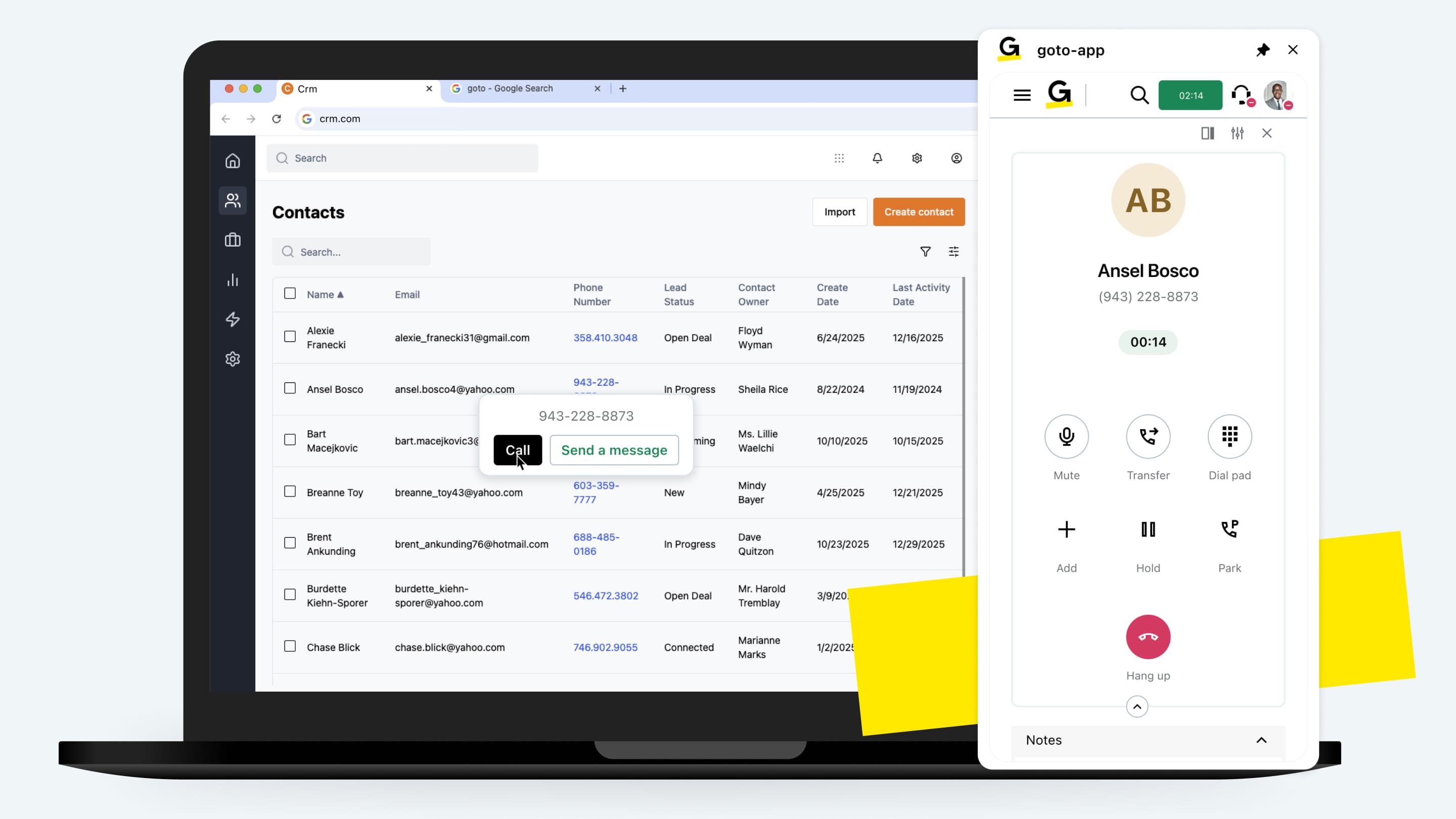 GoTo messaging inbox interface displaying conversation history and customer interactions.