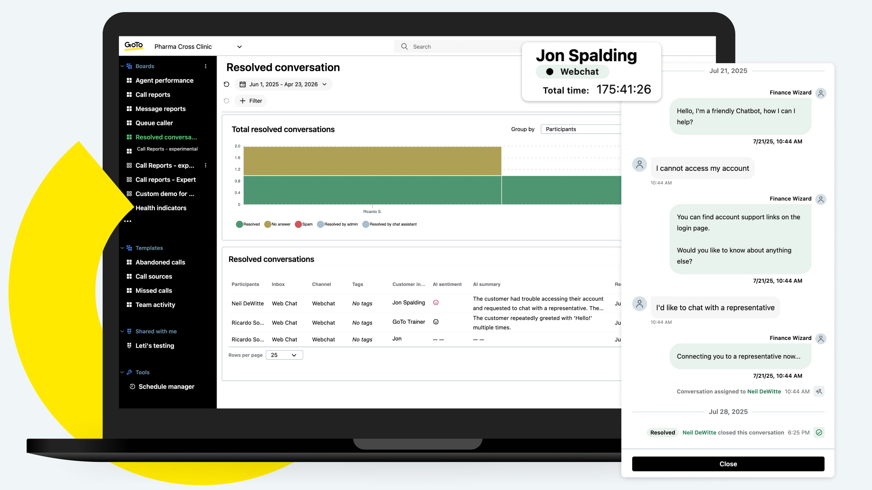 GoTo voicemail inbox interface with transcribed voicemail messages and call records.