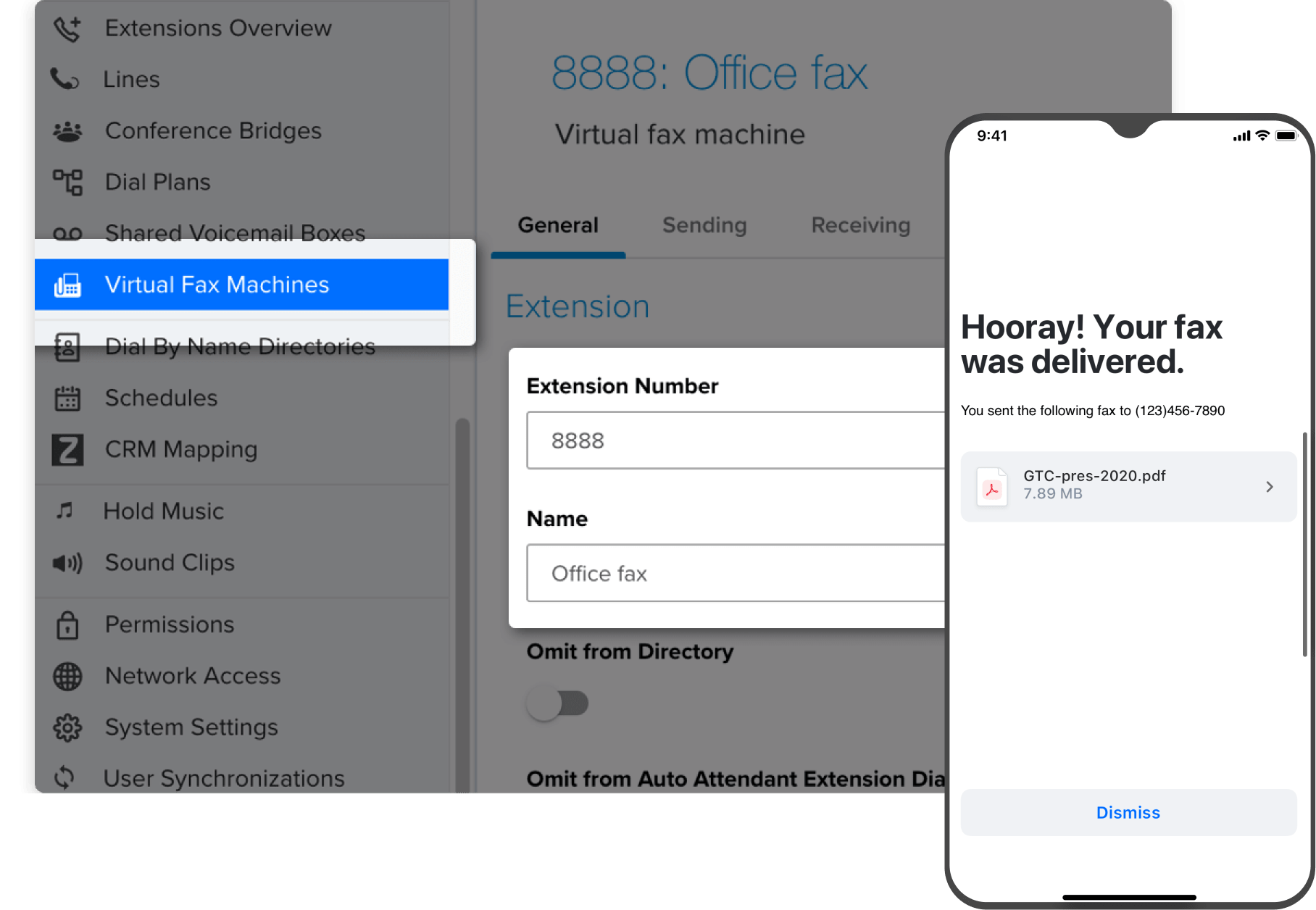 Fax delivery confirmation screen in GoTo Connect,
viewed on smartphone.