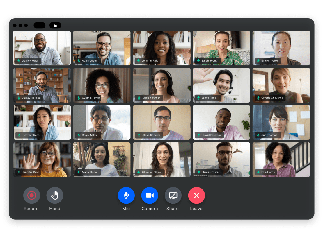 An entire team collaborating on GoTo Connect’s video app, shown on laptop.