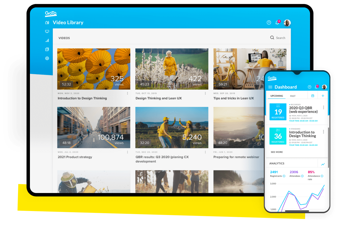 Interfaz que muestra el panel de control de GoTo Webinar.