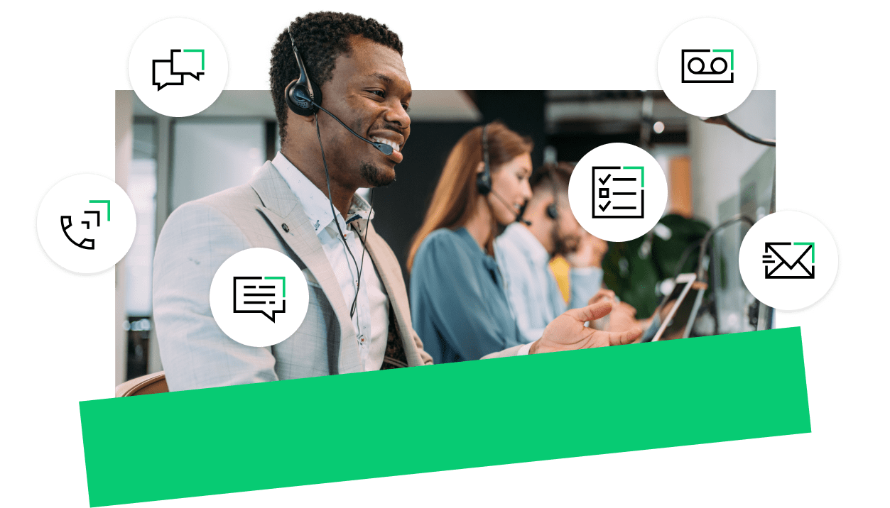 Person with a headset on working at a desk.