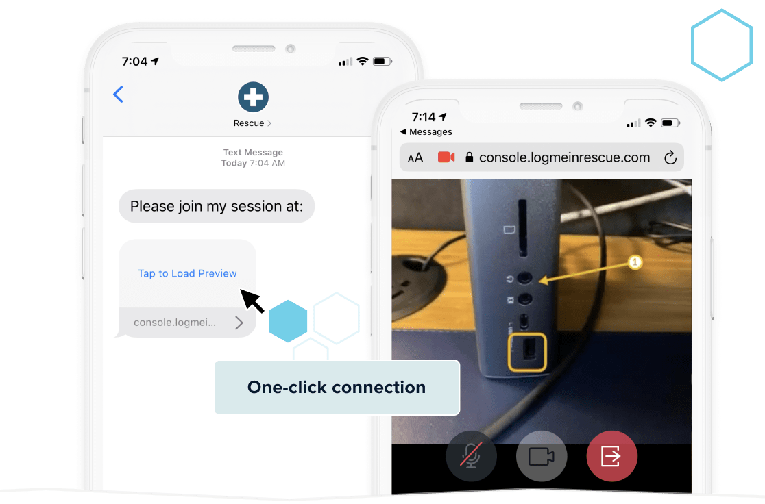 Mobile device support utilizing the camera on users' devices, allowing technicians to see real-time video of issues for quicker resolution.