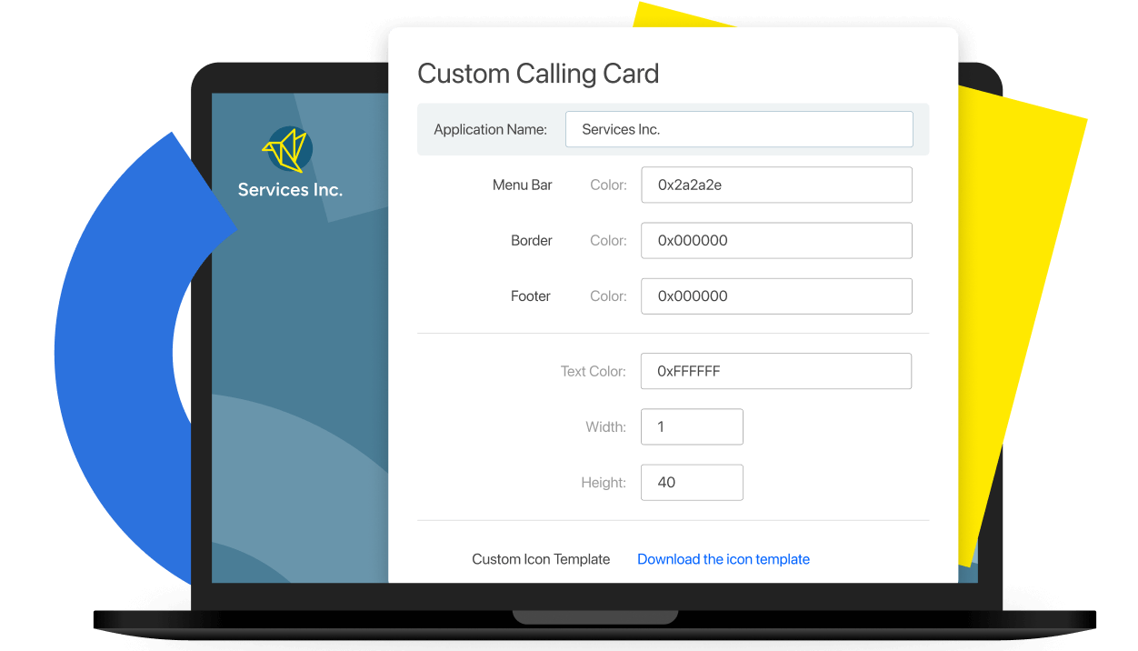 Edit calling card fields for a custom desktop icon.