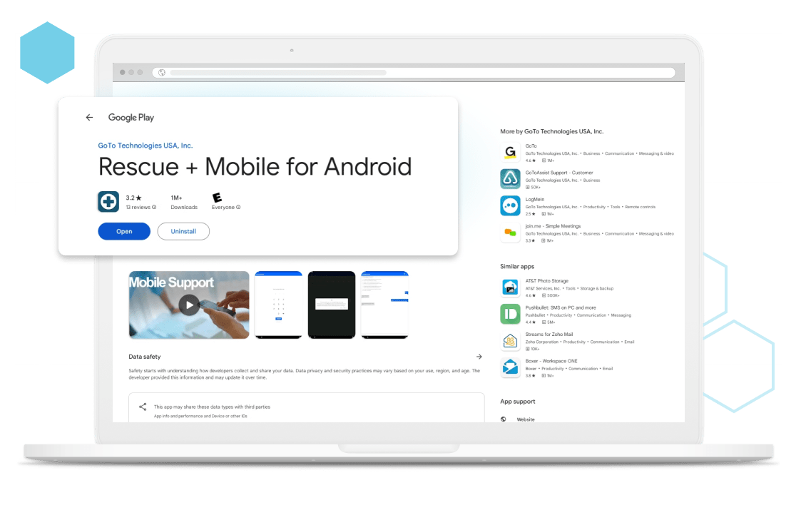 Close up view for Rescue Android app shown on a laptop.