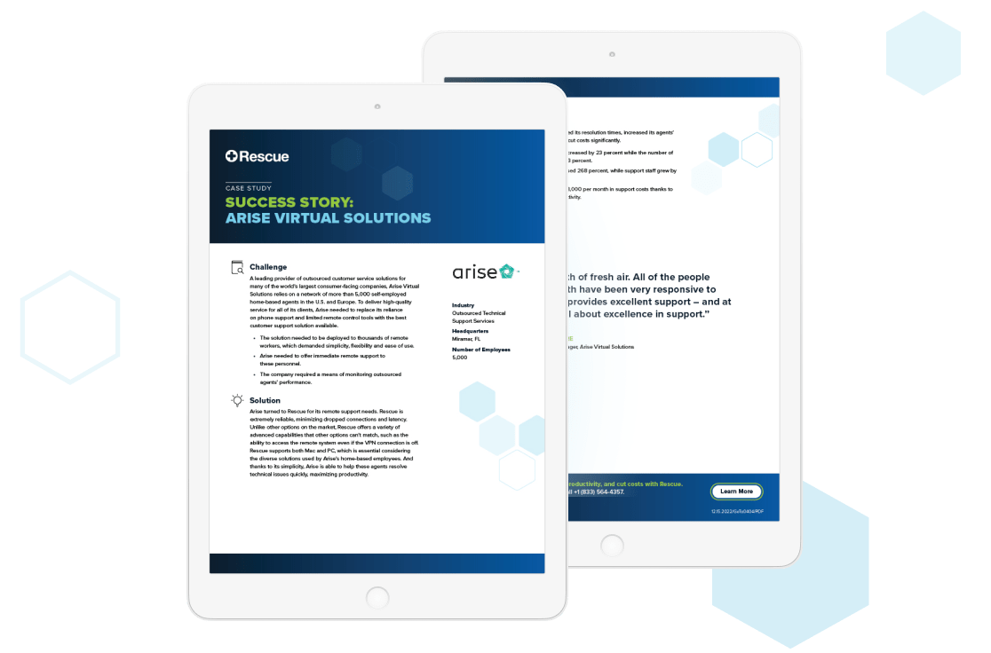 A tablet device displaying a case study on arise's success story.