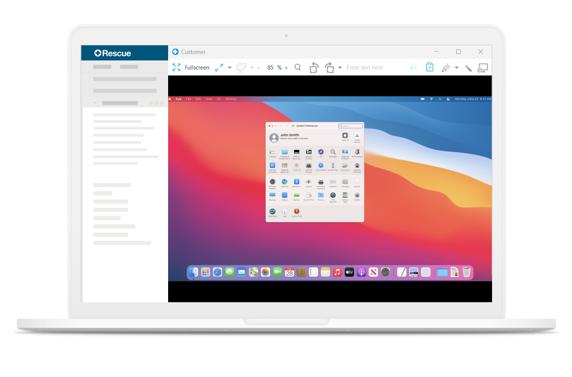Laptop displaying remote assistance with advanced security features and user-friendly tools.
