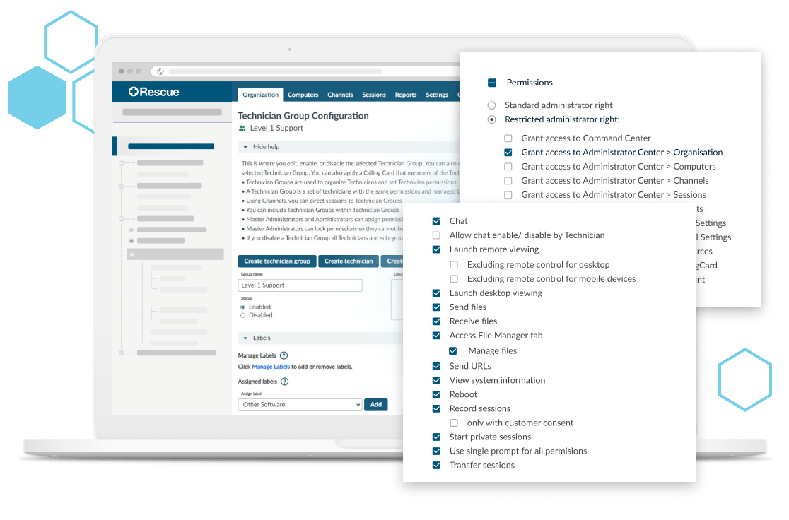 Manage and control your admin permissions, session validation measures, and data storage policies.