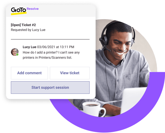 Dank des interaktivem Ticketing in GoTo Resolve ist eine Anfrage an die IT so einfach wie eine Chatnachricht.