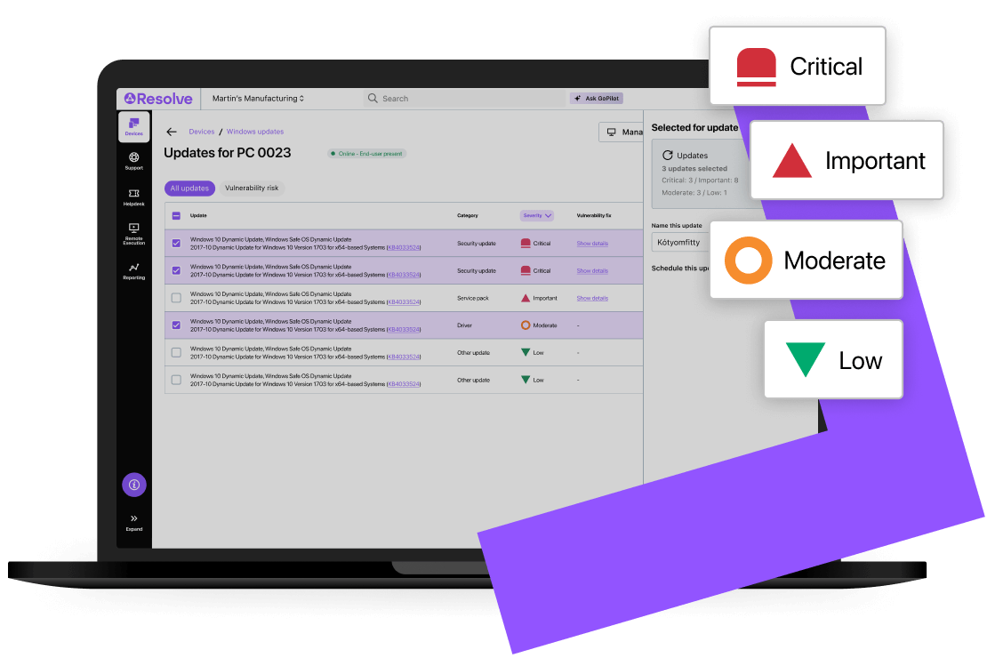 GoTo Resolve’s single dashboard view for proactively identifying, testing, and installing patch updates.