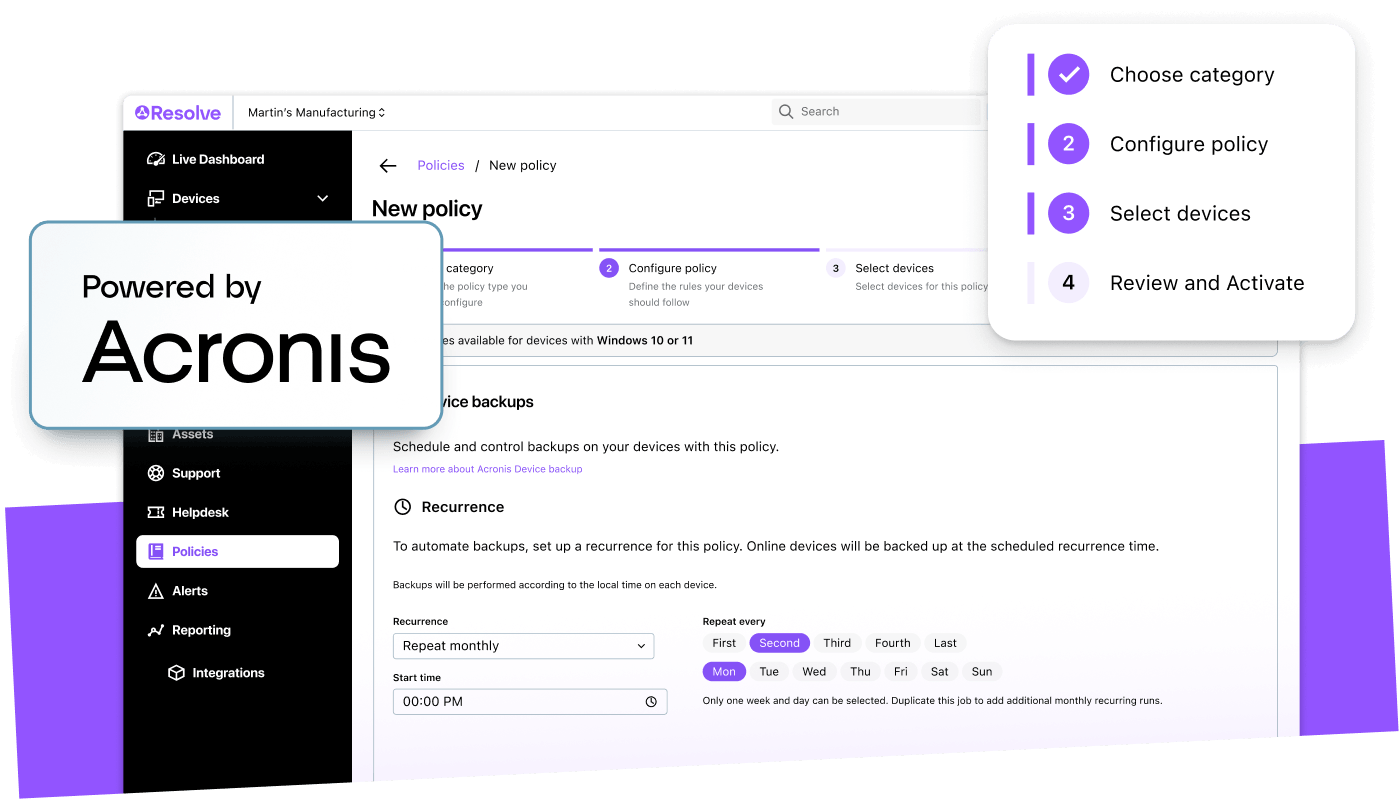 LogMeIn Resolve Data Protection Suite powered by Acronis, highlighting secure backup and data recovery features.