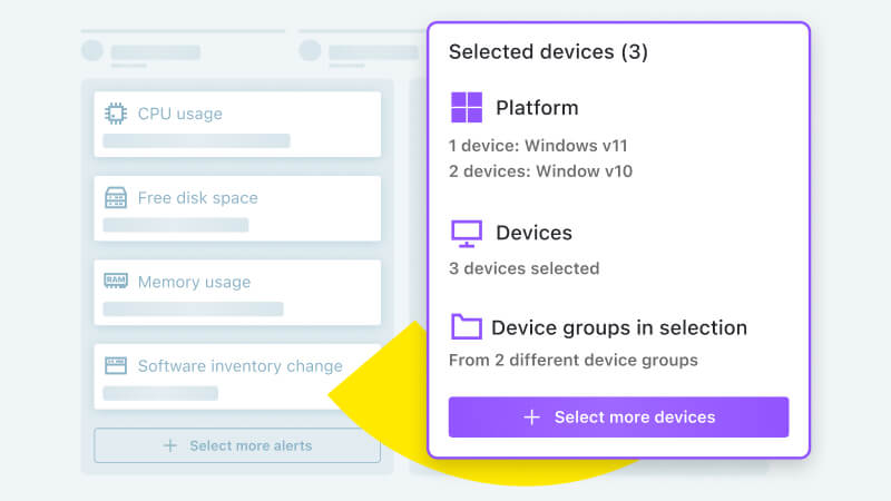 LogMeIn Resolve interface showing remote monitoring metrics for selected devices and IT performance management tools.