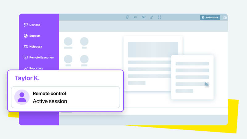 LogMeIn Resolve interface showing an active session for IT teams to access end user devices and provide remote support.