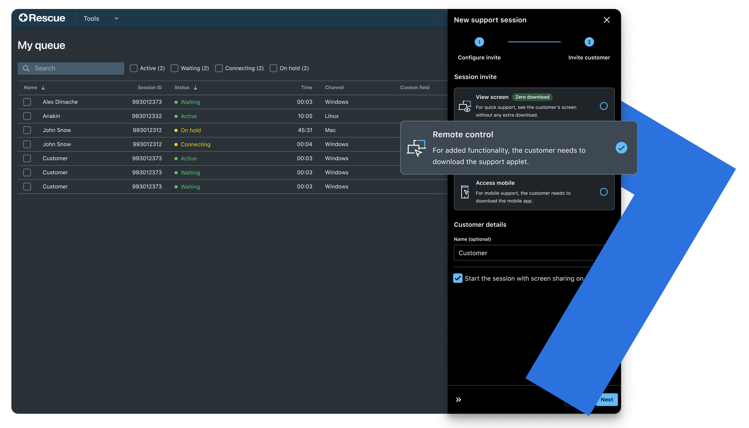 LogMeIn Rescue dashboard interface displaying device system health.