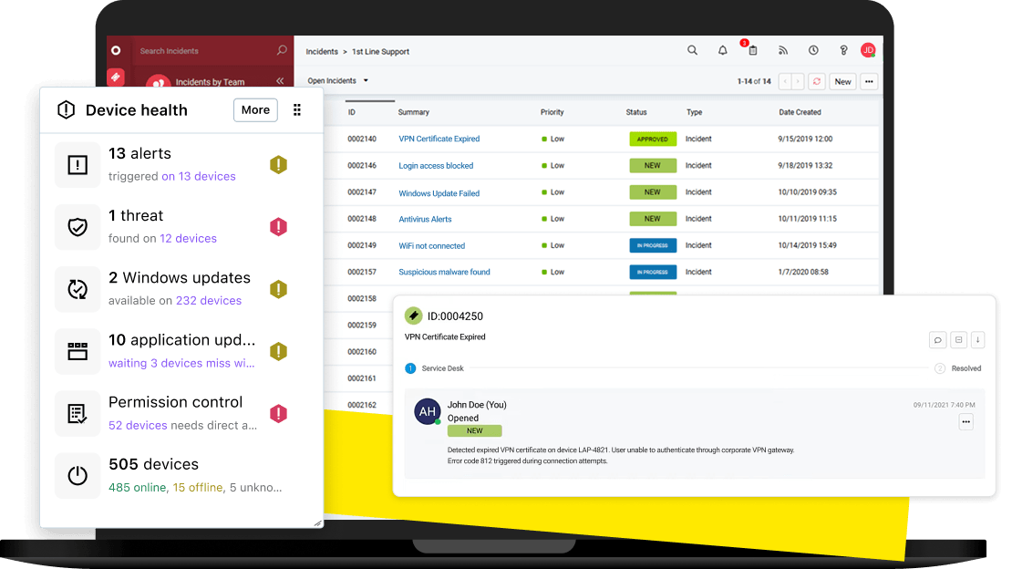 LogMeIn Resolve device health alerts automatically creating tickets in HaloPSA.