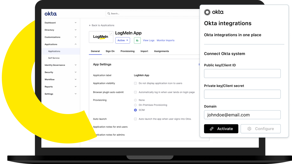 Okta integration with LogMeIn Resolve for automated user onboarding, account provisioning, and secure IT access management.