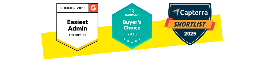 G2 Easiest admin for enterprise, TrustRadius buyer's choice and Capterra shortlist awards.