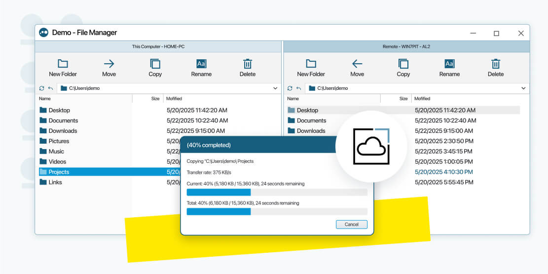 LogMeIn Pro interface enabling easy and secure file management and transfer between computers.