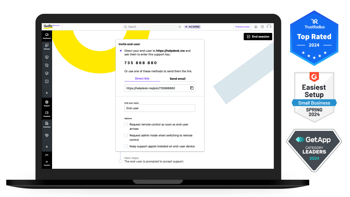 Award winning GoTo Resolve multi-channel platform support tools.