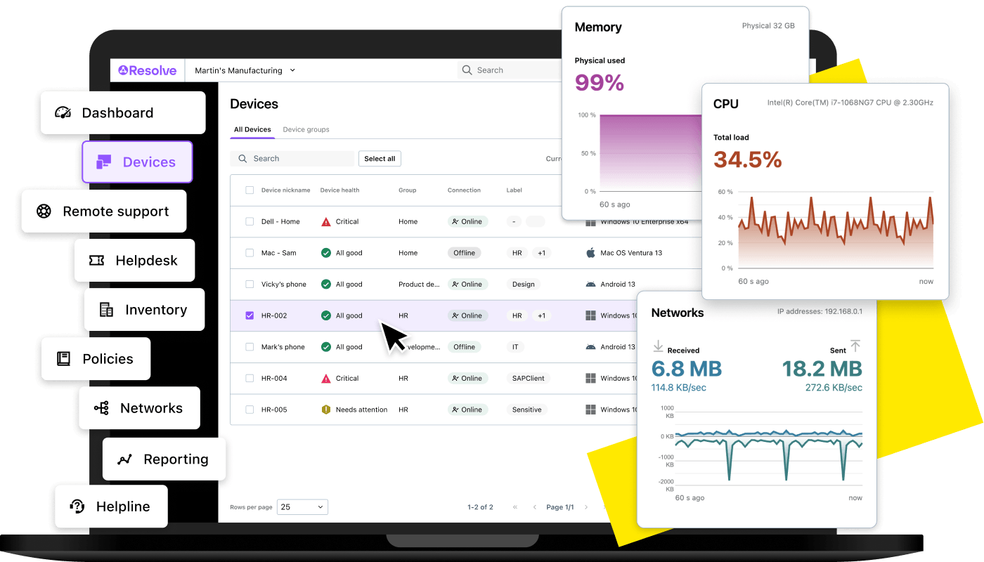 LogMeIn Resolve all-in-one IT management software with integrated endpoint management, remote support, monitoring, and automation features.
