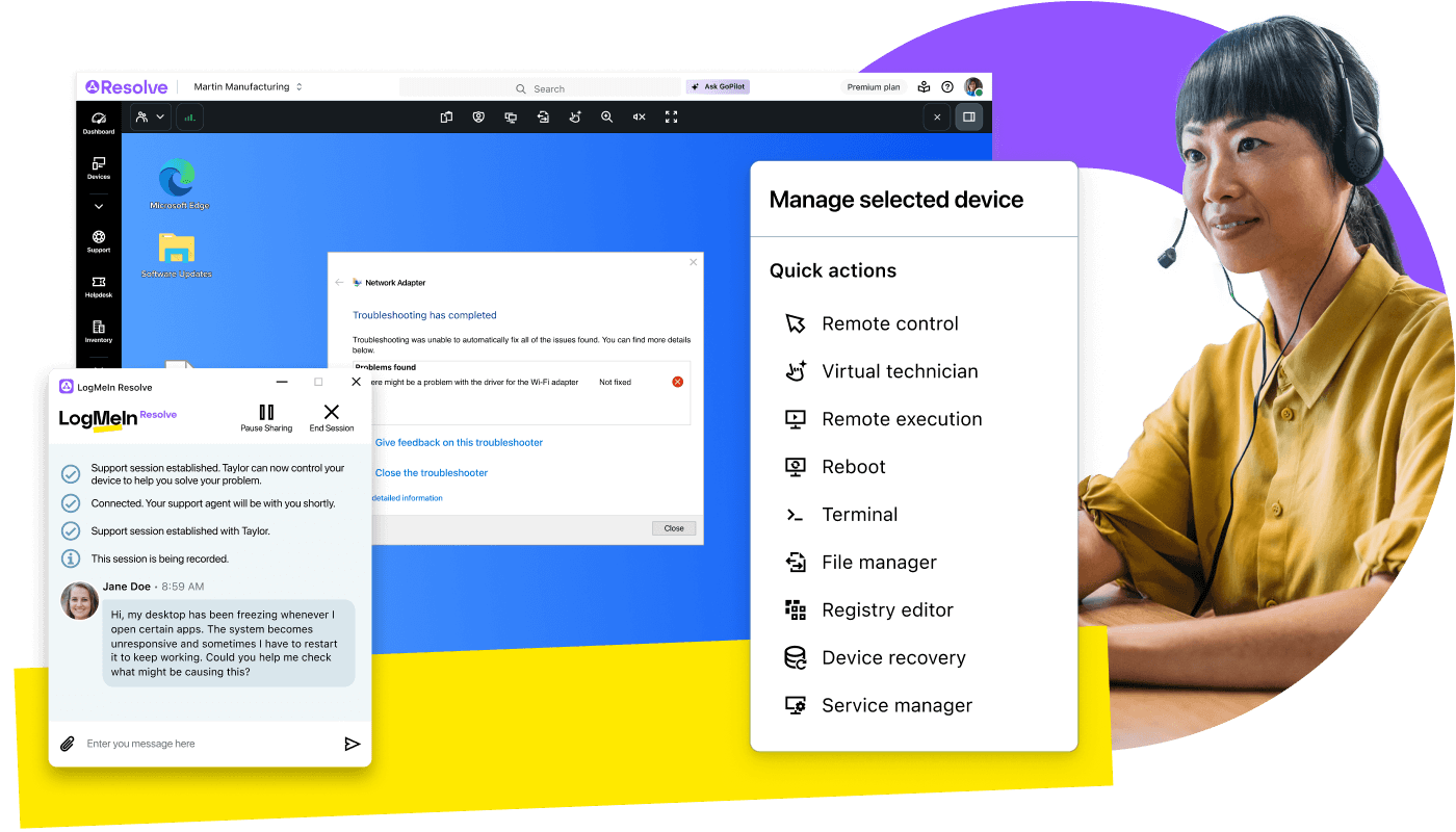 LogMeIn Resolve all-in-one IT management software with integrated endpoint management, remote support, monitoring, and automation features.