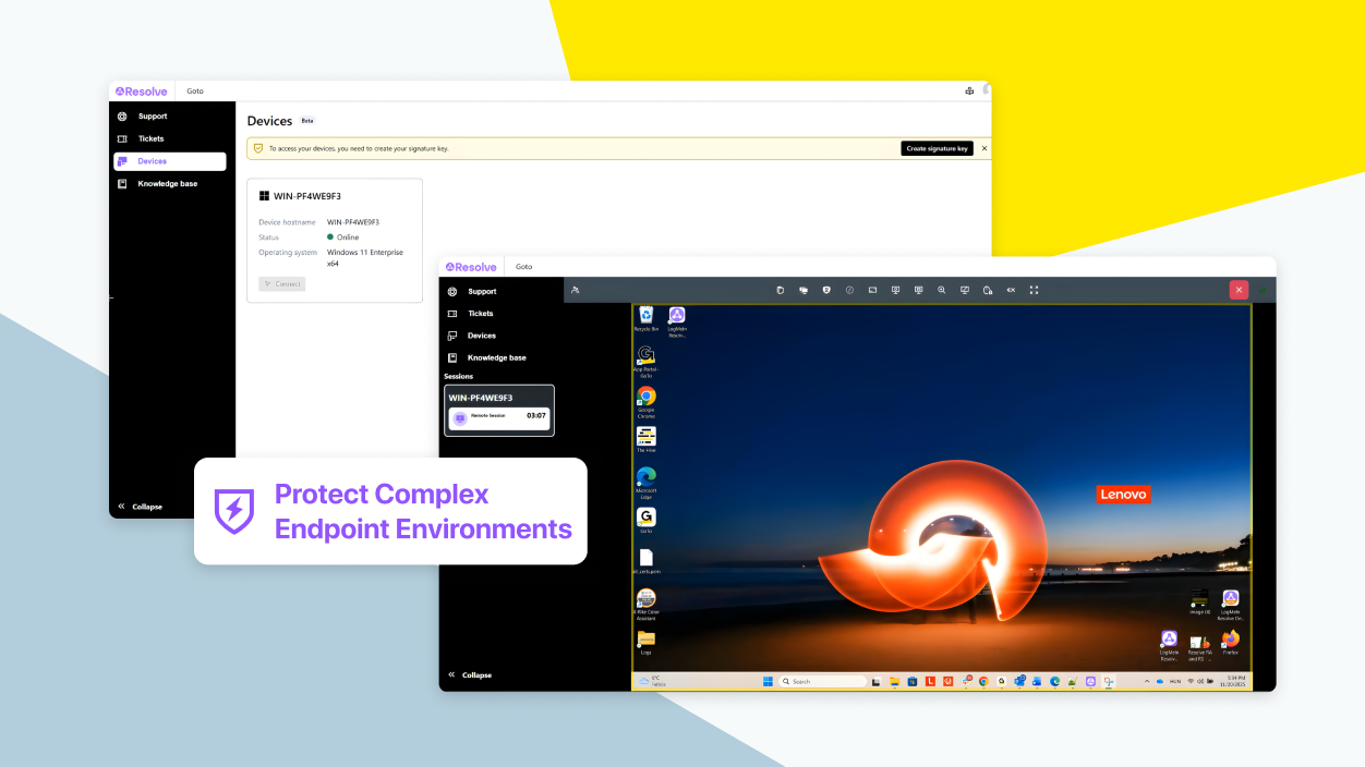 Technician’s remote-access view displaying a user’s desktop session, highlighting secure remote connectivity for end-user devices