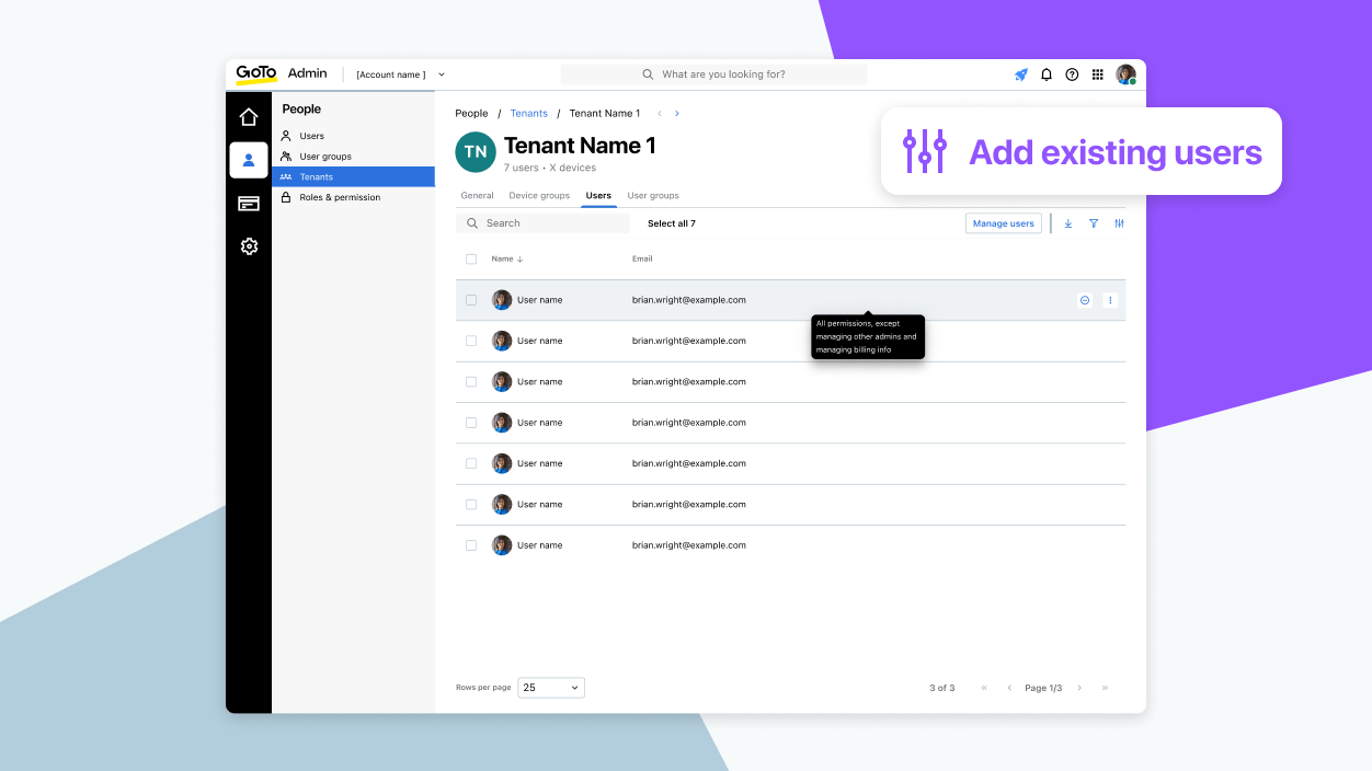 Resolve Tenant access control dashboard for setting granular, tenant-based permissions for MSPs.