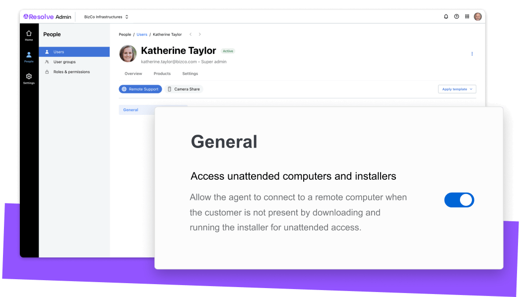 GoTo Resolve software endpoint management settings. 