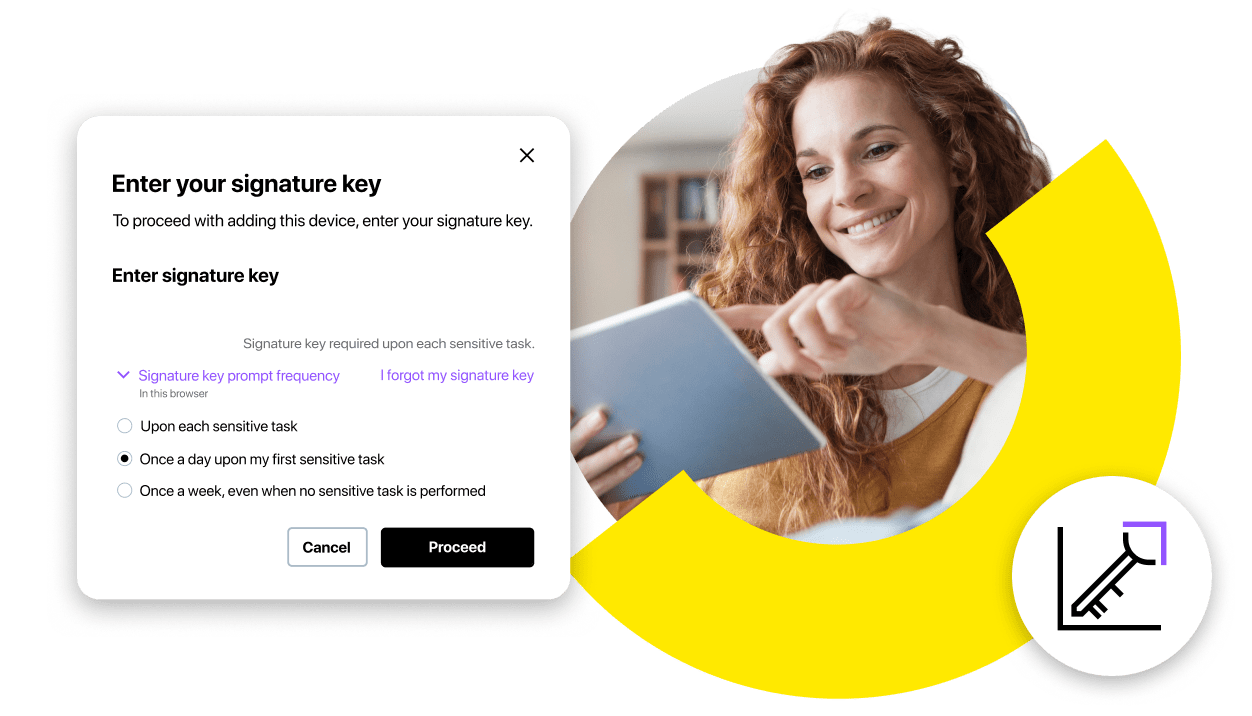 Customers using LogMeIn Resolve's RMM software with zero trust security architecture on a tablet